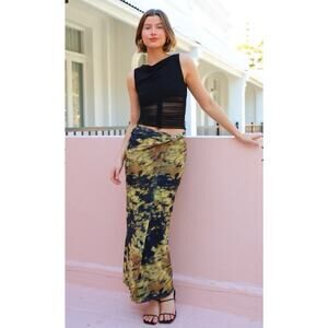 Significant Other Havana Draped Faux Wrap Midi Mesh Maxi Skirt Y2K Size 6 Z26